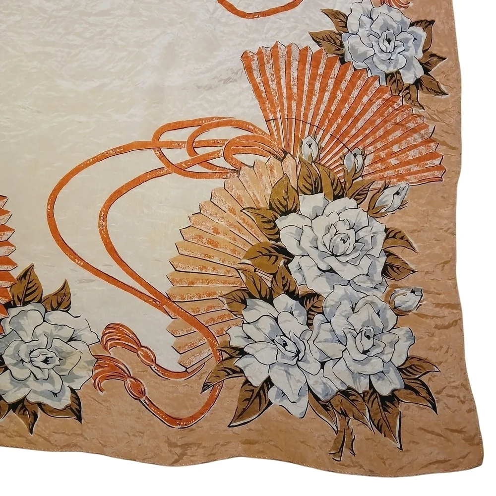 Vintage Carol Stanley Floral and Fan Patterned Scarf